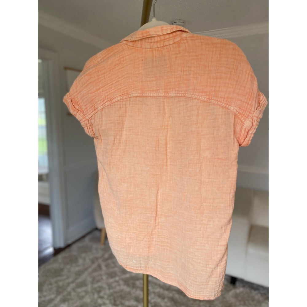 Lola River Gauze Peach Shirt Cotton Button Up Collared Beach Resort Coastal Boho - Picture 4 of 7
